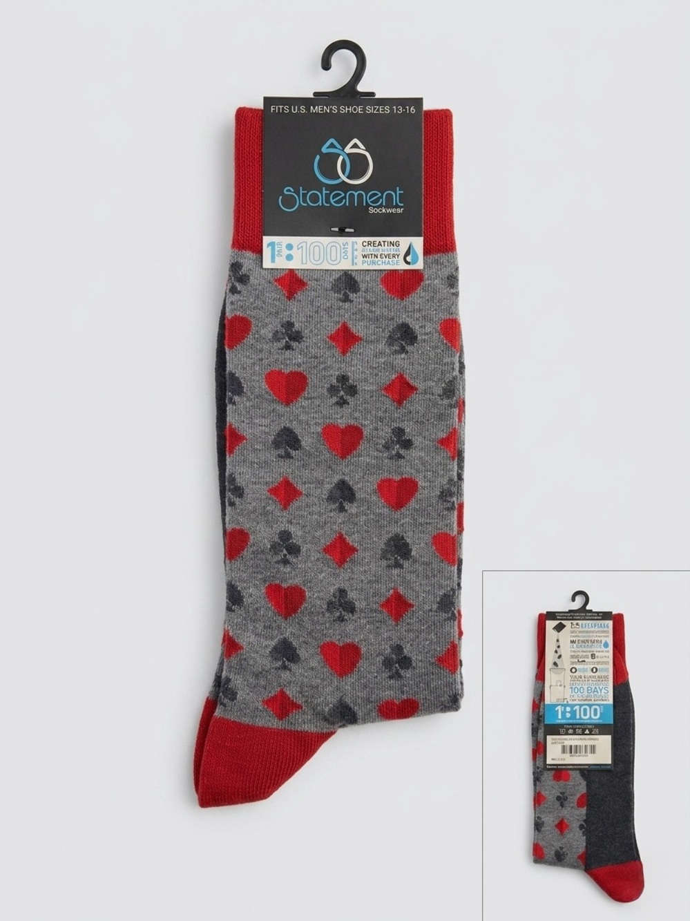 Statement Sockwear Men's XL (12-16) Playing Card Suit Socks NWT